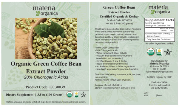 Green Coffee Bean Extract Powder, 20% Chlorogenic Acides, Organic Item #GC30039 (3.5 oz / 100 g) - Image 2